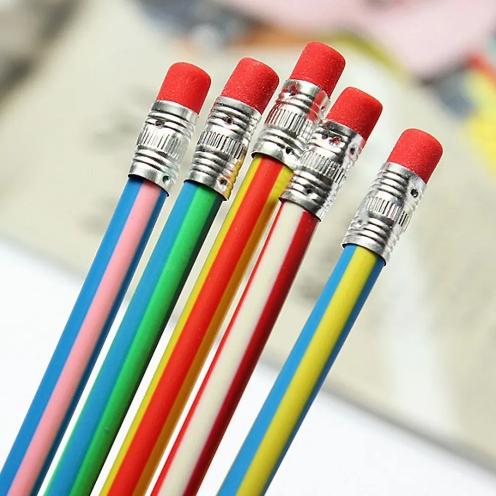 5 шт./компл. Мягкие Гибкие Карандаши Bendy Цветной полосатый карандаш с ластиком
