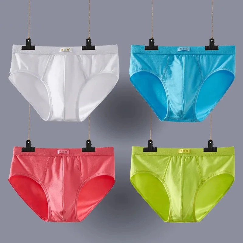 4Pcs/Lot Men's Triangle Underwear Pure Cotton Breathable And Comfortable Youth Plus Size Medium Waist Underpants