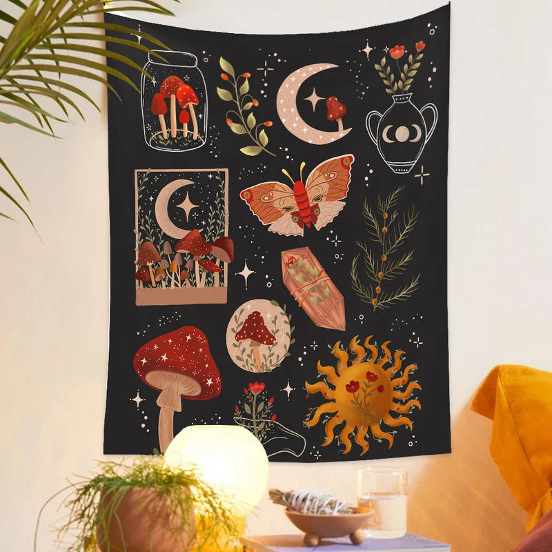 

Botanical Cactus Tapestry Wall Hanging Moon Starry Mushroom Chart Hippie Bohemian Tapestries Psychedelic Witchcraft Home Decor