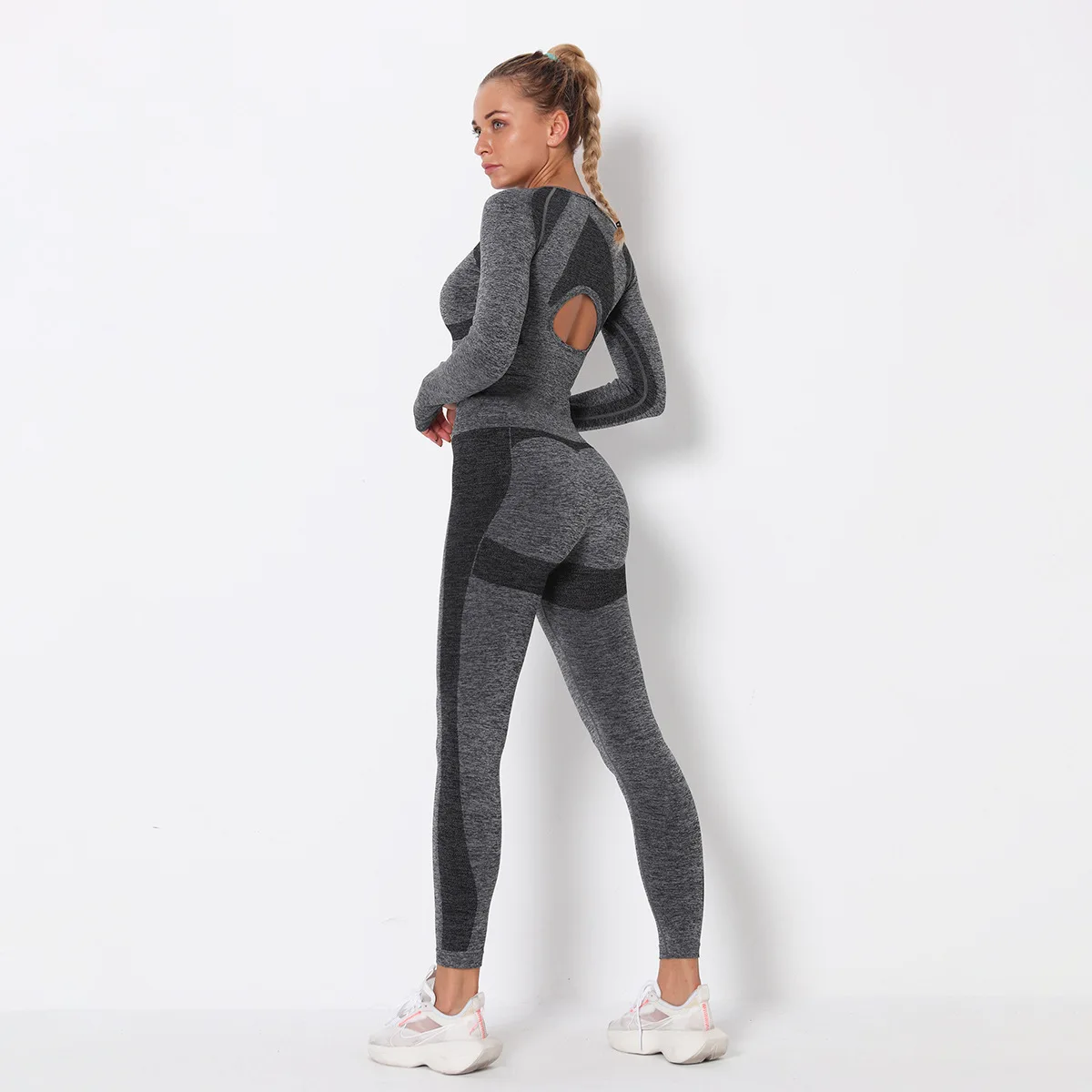 

Women Seamless Yoga Set Gym Clothing Fitness Leggings Cropped Shirts Sport Suit Women Long Sleeve Tracksuit Active Wear Girl