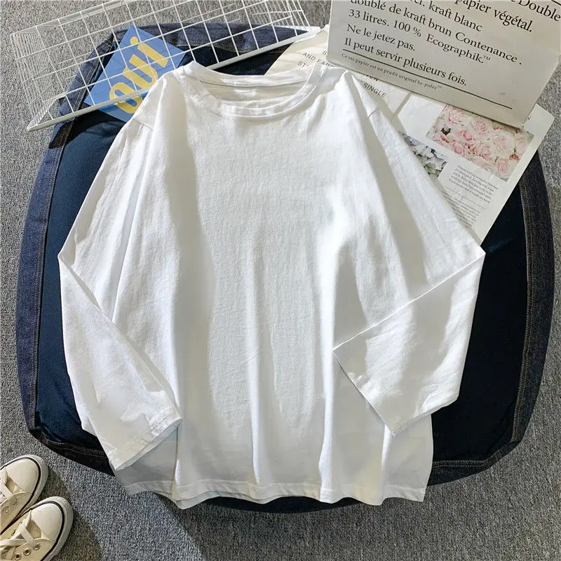 

2022 Base Shirt Female Winter Student Korean Version Loose All-match Long-sleeved T-shirt With Inner Warm Top Simple Solid Color