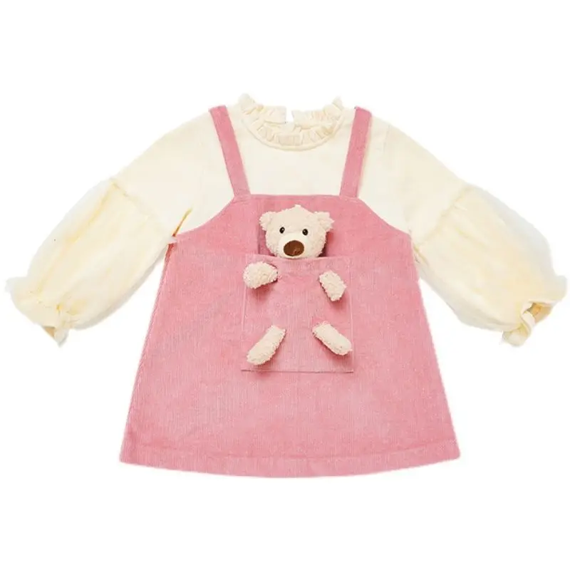 

New Children's Spring and Autumn Corduroy Dresses 0-7 Years Old Children's Clothing Crew Neck Long Sleeve Baby Kids Clothes