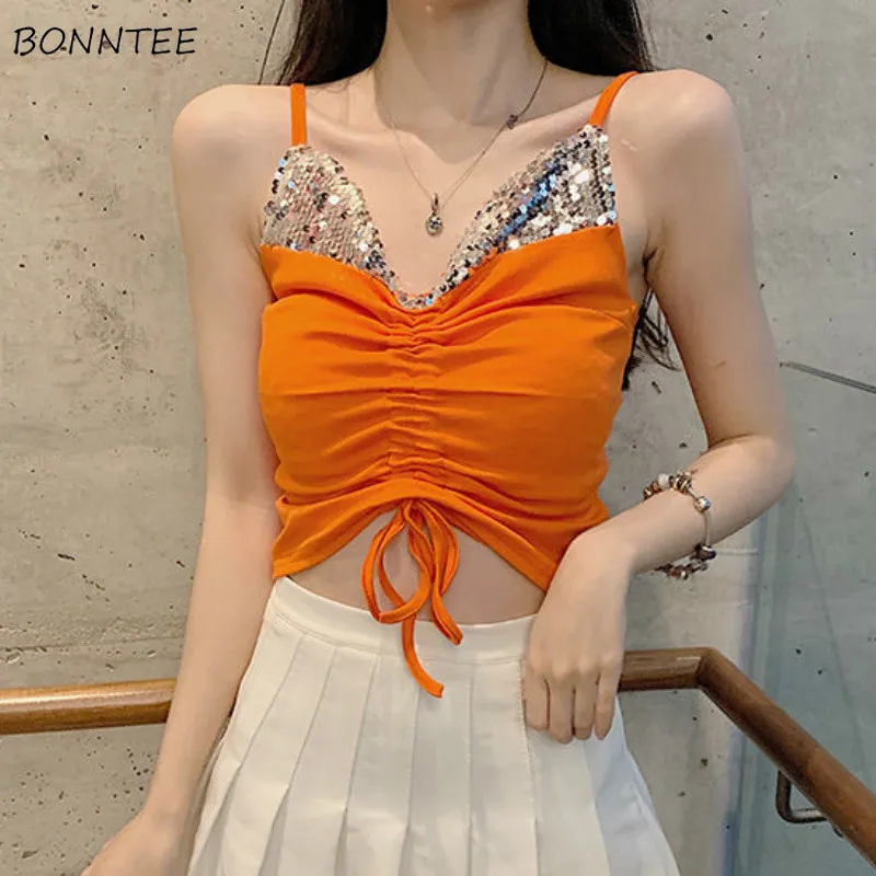 

Майка женская плиссированная с блестками, пикантная модная укороченная кофта на завязках, с открытой спиной, облегающий топ в Корейском сти...