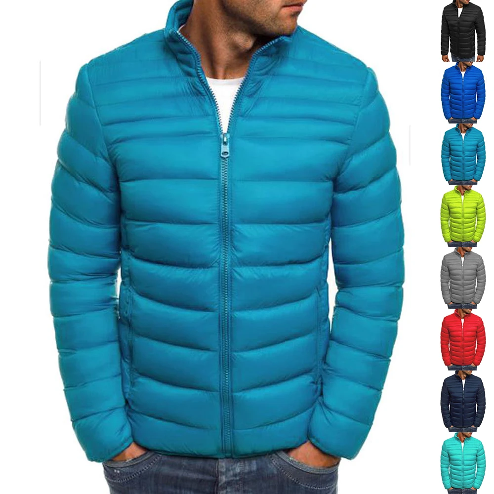 

Мужская однотонная куртка на молнии, с карманами и воротником-стойкой