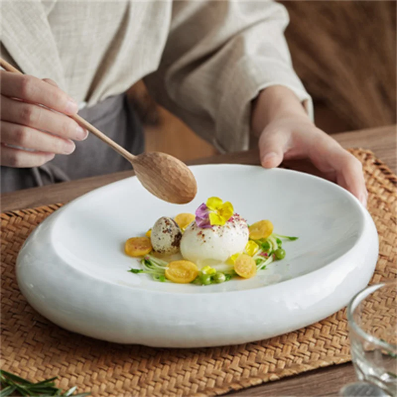 

10 Inch White Ceramic Dinner Plate Bird's Nest Ceramic Plate Western Dinner Plate Oval Storage Tray Tableware Kitchen Supplies