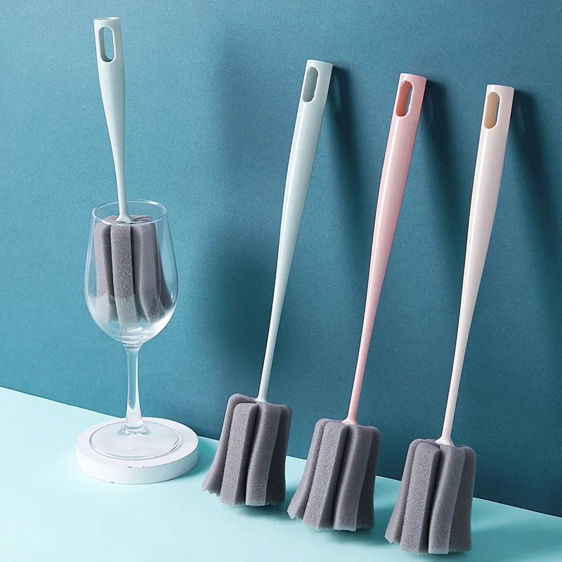 Cepillo para botella de beb&eacute; con mango largo, esponja suave, botella de agua, vaso de vidrio, herramienta de limpieza de cocina, herramienta especial-0