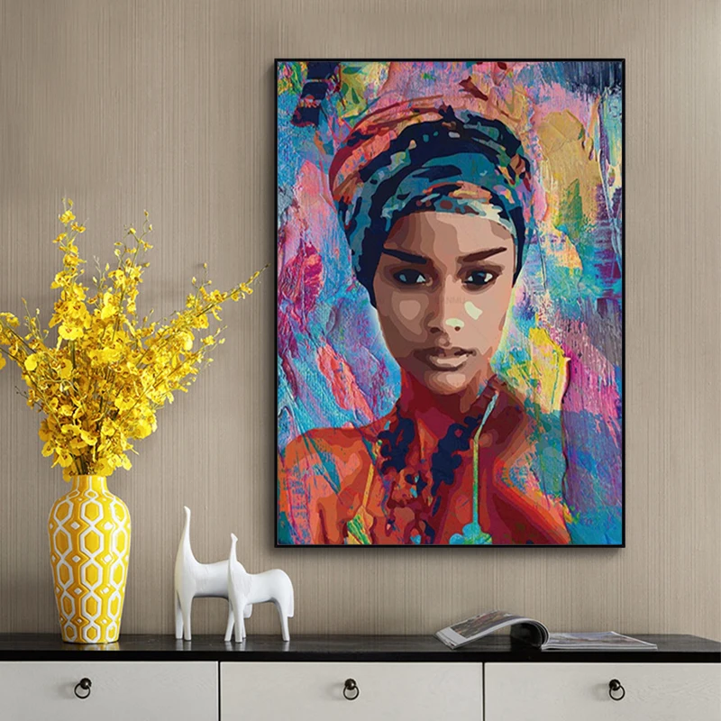 Красочный Женский портрет холст живопись Африка Плакаты для девочек и принты