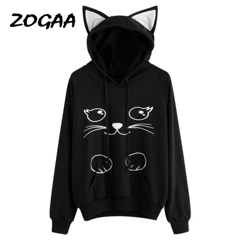 

ZOGAA 2021 Харадзюку японский Толстовка Для женщин в стиле панк, готика, толстовки с капюшонами с длинными рукавами толстовки с милыми кошачьими...