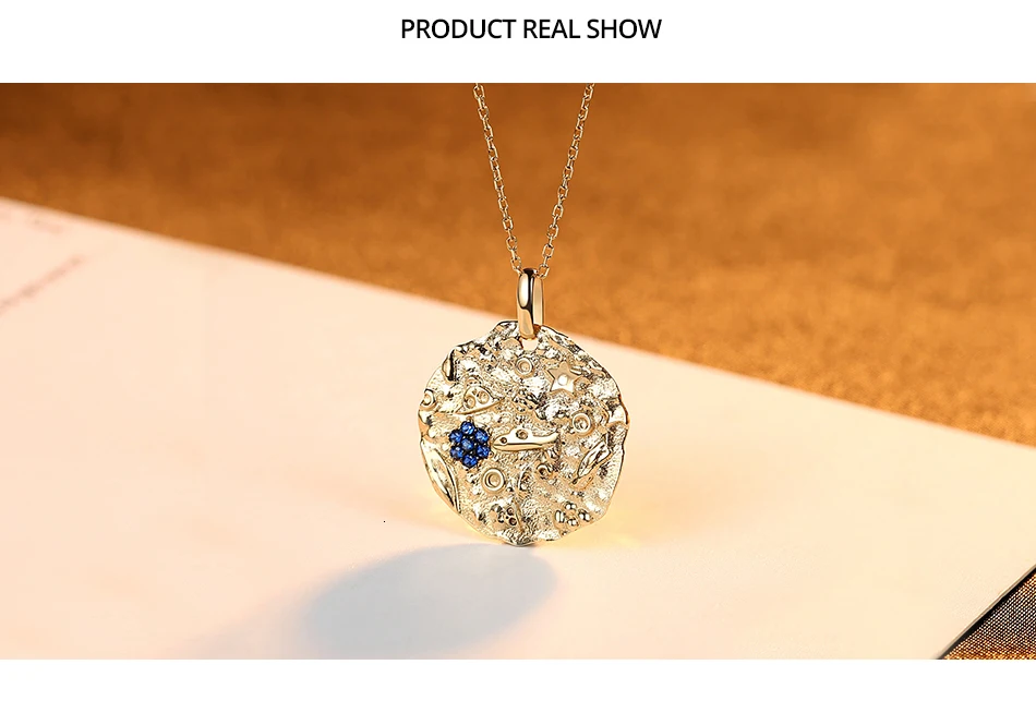 CZCITY Brand Solid Pure 14k Gold Round Pendant Necklaces for Women Blue AAA CZ Yellow Gold Fine Jewelry Gift Au 585 N14138