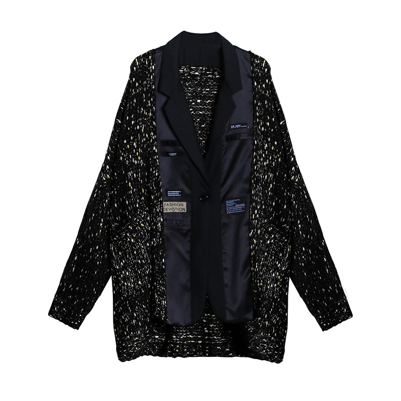 

XUXI Pocket Splicing Cardigan Coat Fashion Notched Women Long-sleeved Single Button Knitting Blazer Femme Autumn 2020 FZ3117
