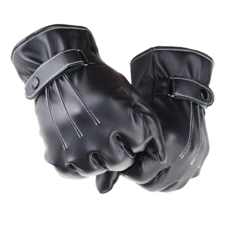 

Men Leather Gloves Autumn Winter Warm Touch Screen Full Finger Black Gloves Windproof Cycling Skiing Warmer Gloves
