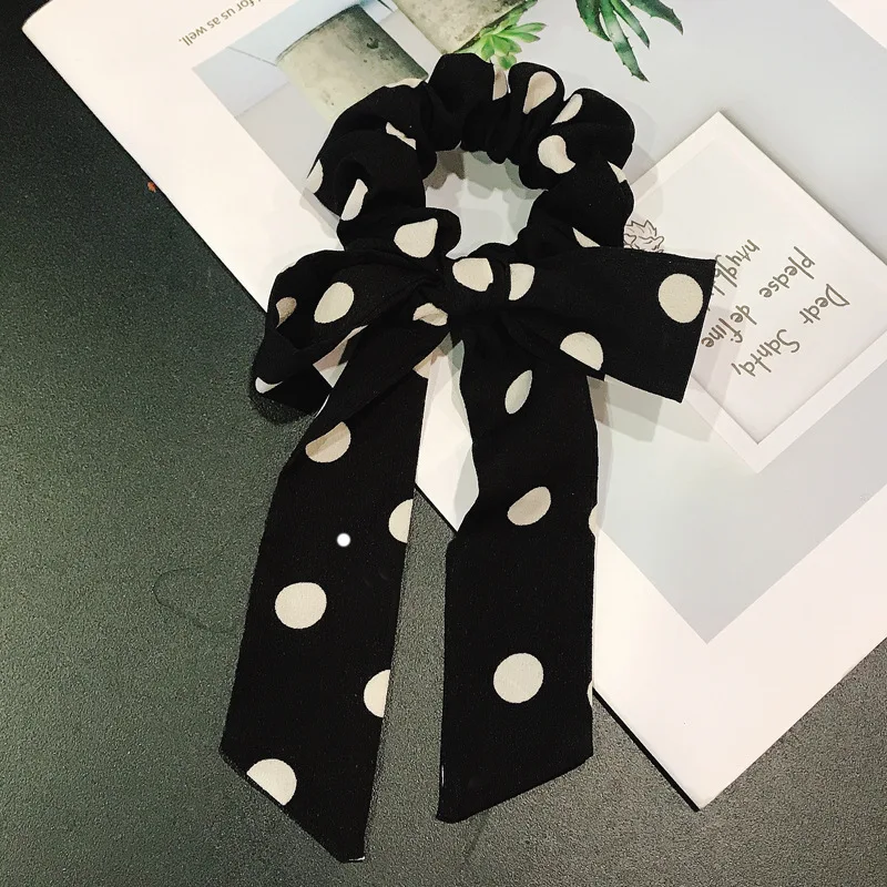 Vintage Dots Women Headwear Turban Bow Streamers Hair Scrunchies Ribbon Ties Horsetail Head Wrap Accessories |