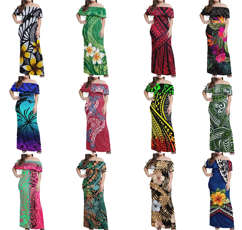 Платье женское летнее длинное без бретелек с оборками и открытыми плечами |