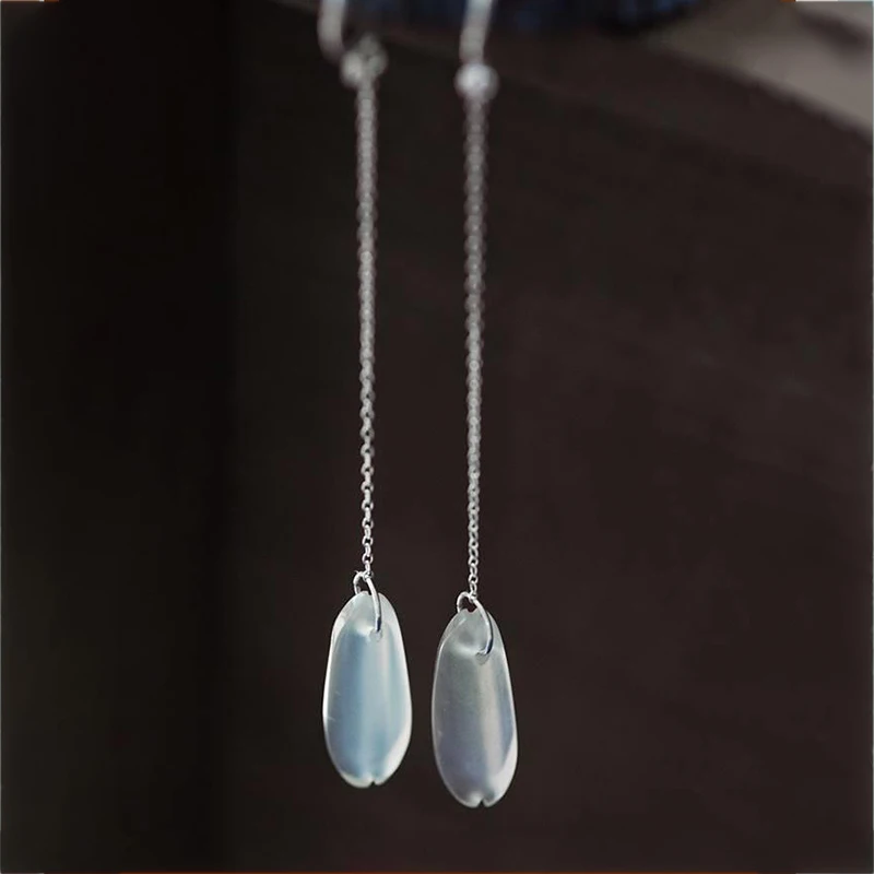 

Natural Hetian Jade Peach Flower Petal Long Earrings Romantic Classical Exquisite Women's Jewelry For Friends Birthday Gifts