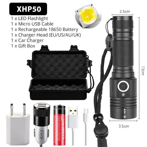 Package D Портативный Ультра мощный XHP70 светодиодный светильник 18650 вспышка светильник XLamp XHP50 USB Перезаряжаемый Тактический светильник 26650 фонарь с зумом - Испускаемый цвет: Package D