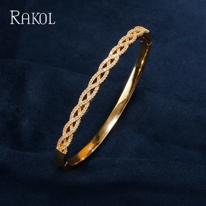 Женский браслет на запястье RAKOL роскошный из розового золота с фианитом AAA|bracelet