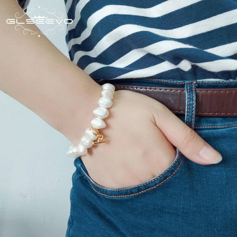 GLSEEVO Original White Fresh Water Baroque Pearl Bracelets For Women Wedding Engagement Minimalism Jewelry Classic Joyas GB0923 | Украшения