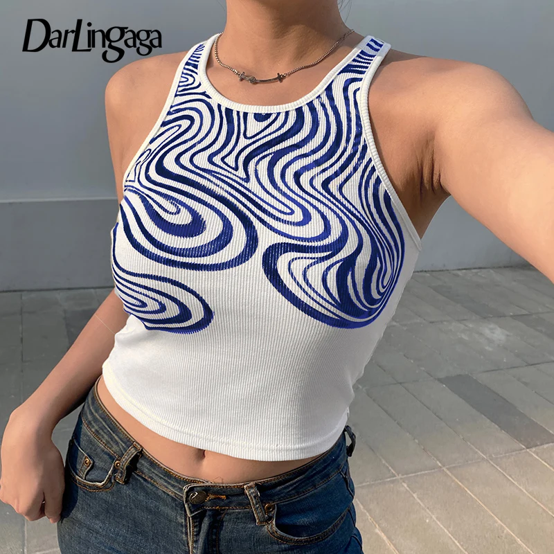 

Darlingaga Streetwear Paisley Printing Bodycon Tank Top Female Casual Graphic Summer Vest Slim Crop Tops Sleeveless Tees Clothes