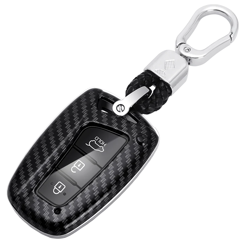 

Carbon Fiber ABS Car Key Case Cover For Hyundai Genesis Santa Fe Equus Smart Remote Fob Shell Cover Keychain Protector Bag Auto
