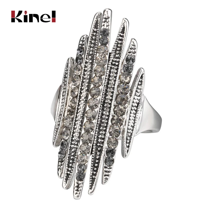 Kinel Горячие уникальные серые хрустальные кольца для женщин античное серебряное