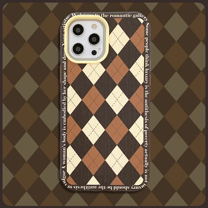

Luxury Classic Brown Chessboard Korea Phone Case For iPhone 13 12 11 Pro Max X Xs Max Xr 7 8 Puls Cases Soft Silicone Cover