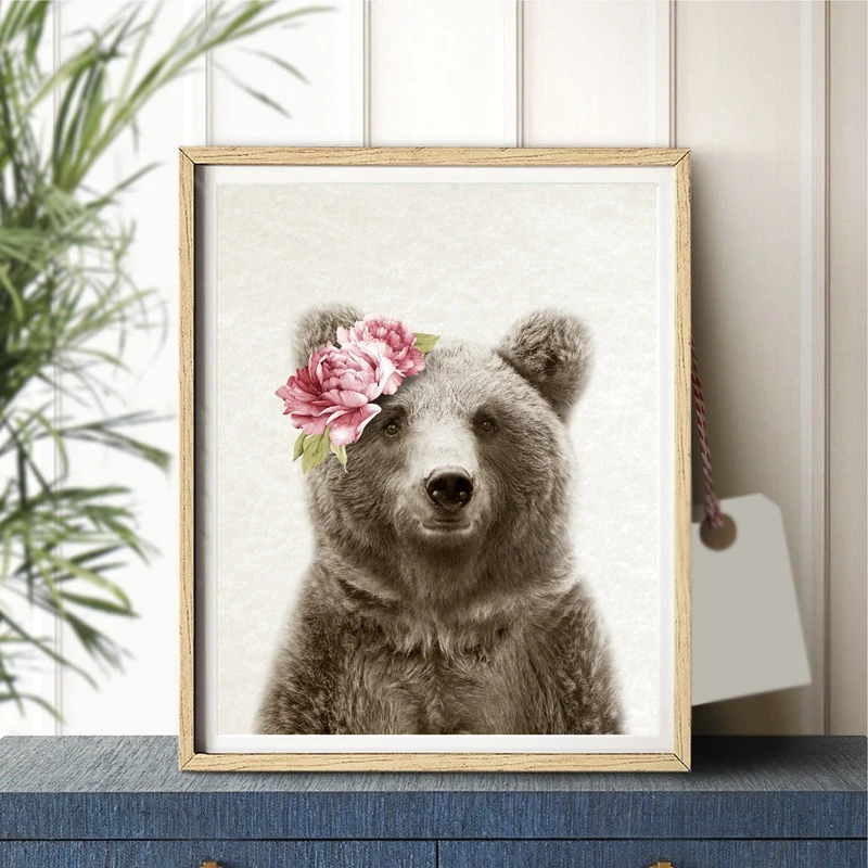 Плакаты и фотообои с медведем картина в стиле бохо для детской комнаты Настенная