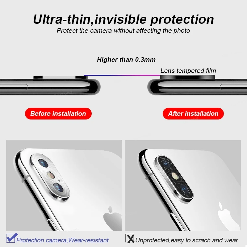 Защитный чехол для камеры с объективом для iPhone X 7 8 Plus XS Max XR с покрытием кольца из алюминия