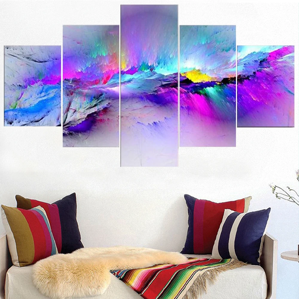 

5 Pieces Wall Art Canvas Painting Abstract Poster Colorful Mountain Ice Ridge Modern Home Living Room Modular Picture Decoration
