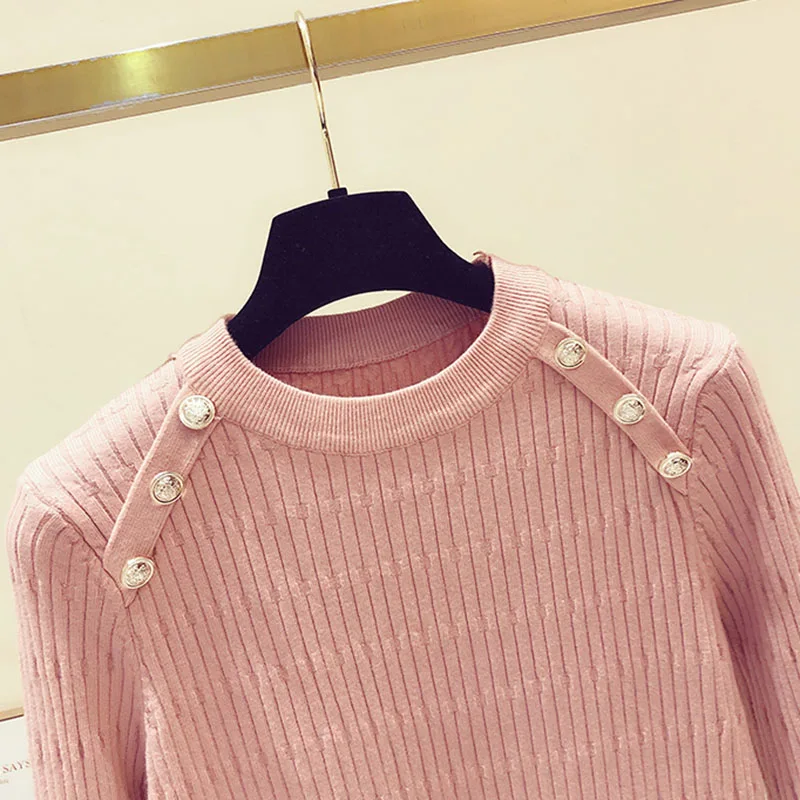 

Women's Knitted Sweater, Button Sweater, Long Sleeve, Solid Clothing, Korean, Fall,