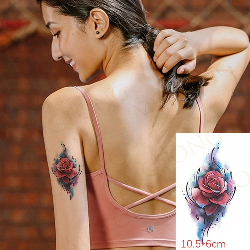 Водостойкие Временные татуировки наклейки красные классические розовые