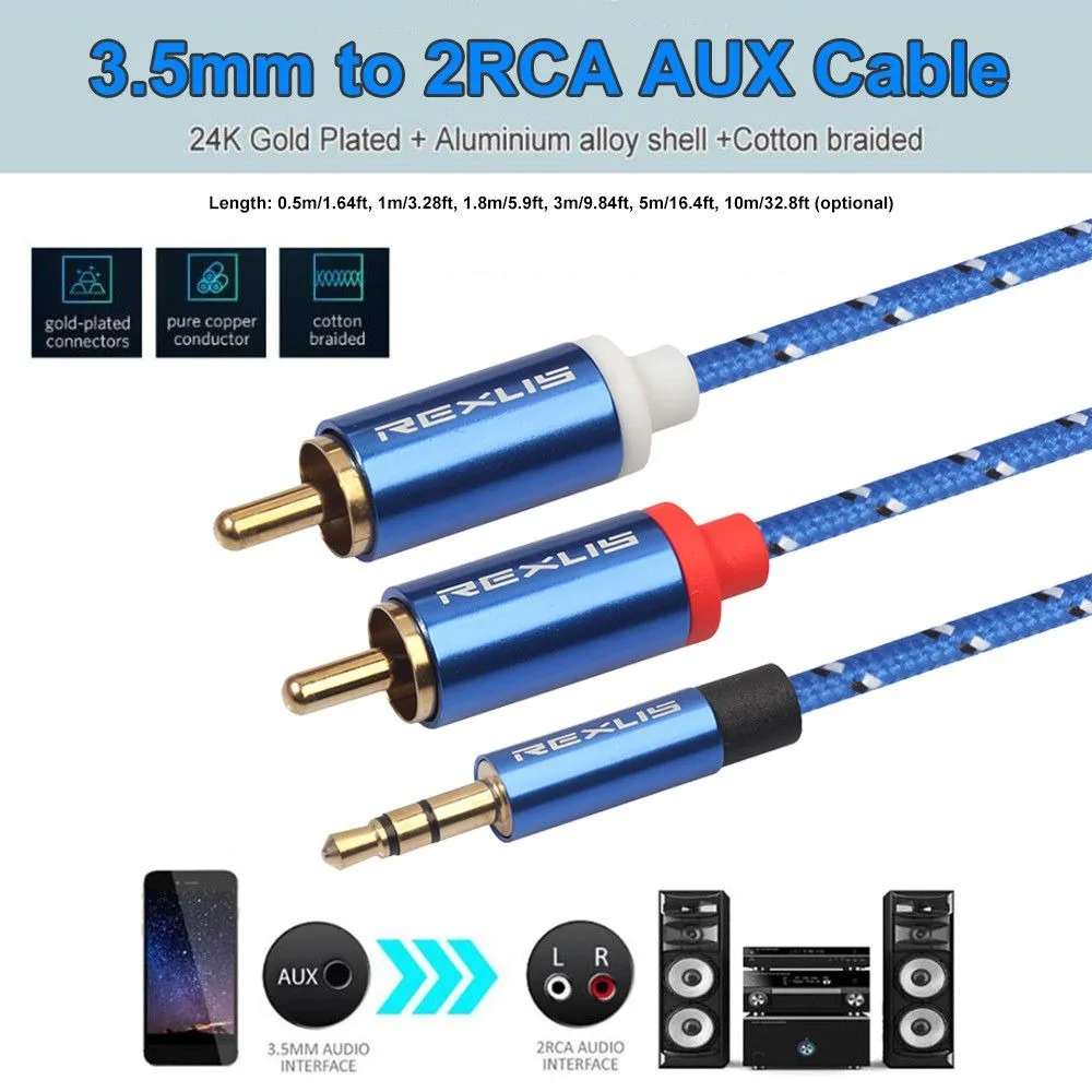 1 м стерео разъем 3 5 мм штекер в двойной 2 x RCA PHONO аудио провод AUX Золотой кабель для