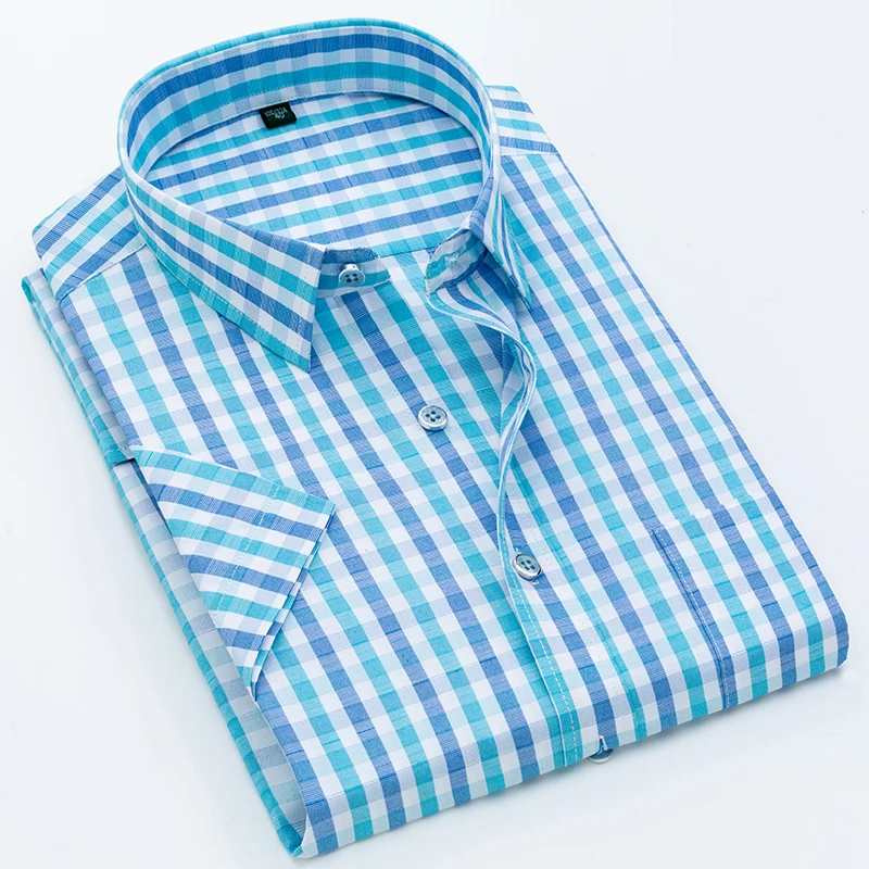 Мужская приталенная рубашка в клетку Повседневная деловая полоску с короткими