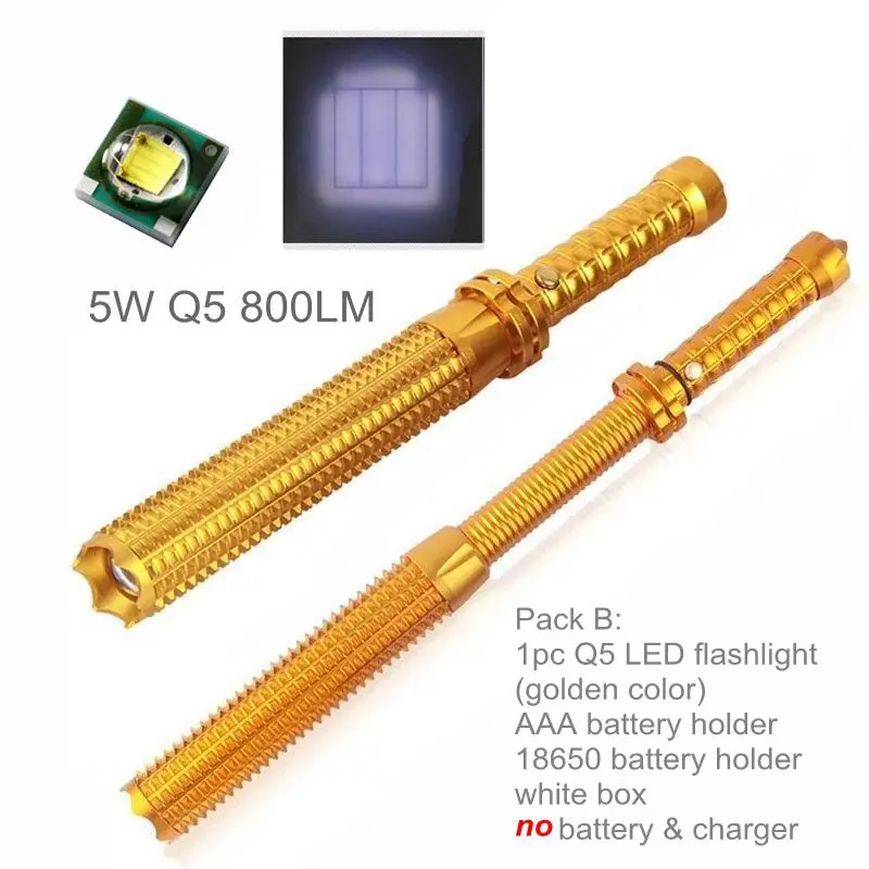 Q5 Golden TMWT 10 W xml T6 или 5 W Q5 led самообороны расширяемый полиции телескопическая дубинка фонарик свет для аварийного - Испускаемый цвет: Q5 Golden