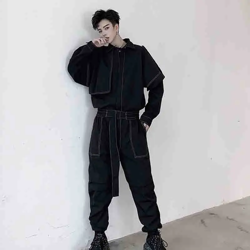 Men's Jumpsuit Spring And Autumn New Style Personality Stitching Work Style Fashion Youth Leisure Loose Large Size Jumpsuit