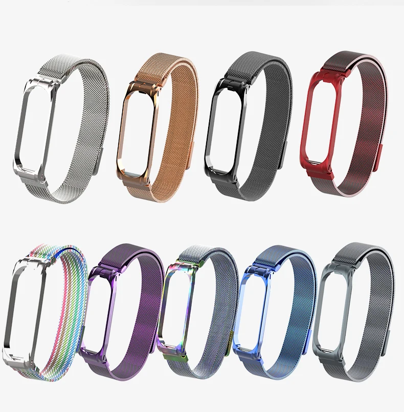 Миланский петлевый ремешок Ми Бэнд 4/3 Метал Бэнд Для Xiaomi Mi Band 4 Браслет Mi Band3 / mi band 3 Аксессуары Магнитная пряжка Quick release