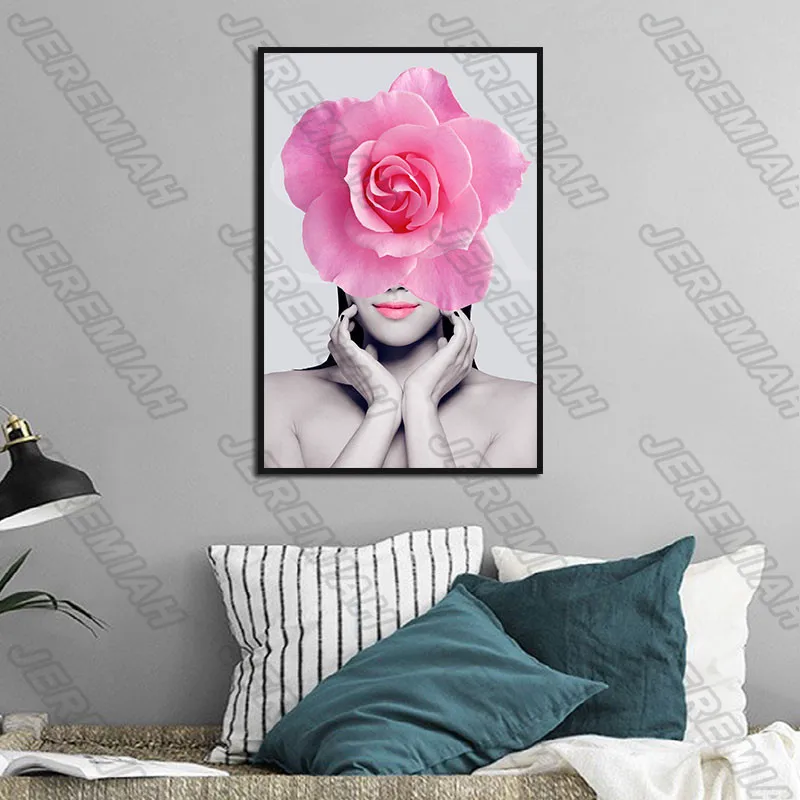 

Beautiful Woman Wearing Wreath Poster Nordic Style Wall Art Canvas Print Painting Modern Living Room Decoration
