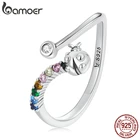 Женское кольцо из стерлингового серебра 925 пробы с цветным цирконием Bamoer, Открытое кольцо с божьей коровкой, роскошное Брендовое ювелирное изделие