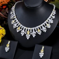 missvikki trendy shiny romantic clear yellow pendant necklace earrings jewelry set for women statement bridal wedding party