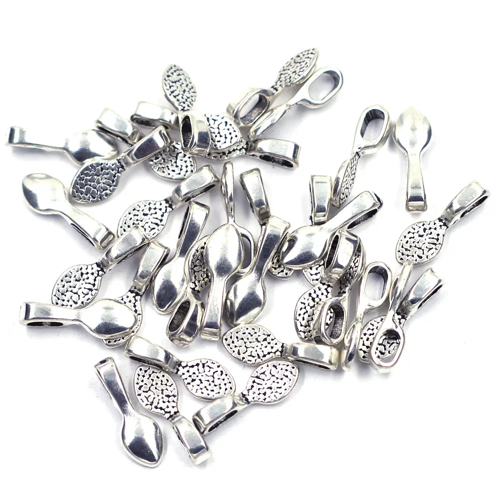 

Pendants Bail Beads Leaf Tags Base Glue On Dot Silver Tone For Earring Bracelets Jewelry DIY Findings 16x5mm(5/8"x2/8")