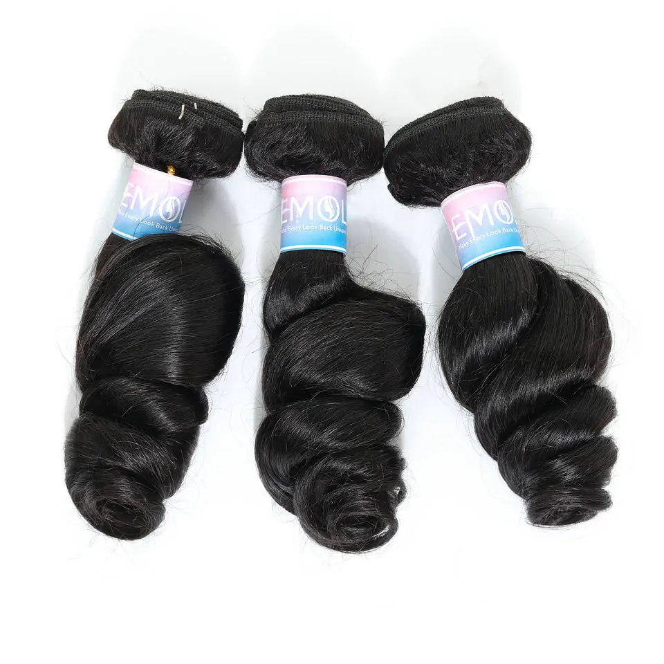 

EMOL Peruvian Loose Wave Bundles 100% Human Hair Extensions Natural Color NON-remy Machine Double Weft 3 Or 4 Bundle Deals
