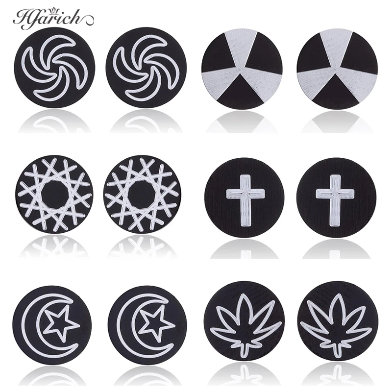 Hfarich ветряная мельница крест Черные серьги для мужчин из нержавеющей стали Луна и