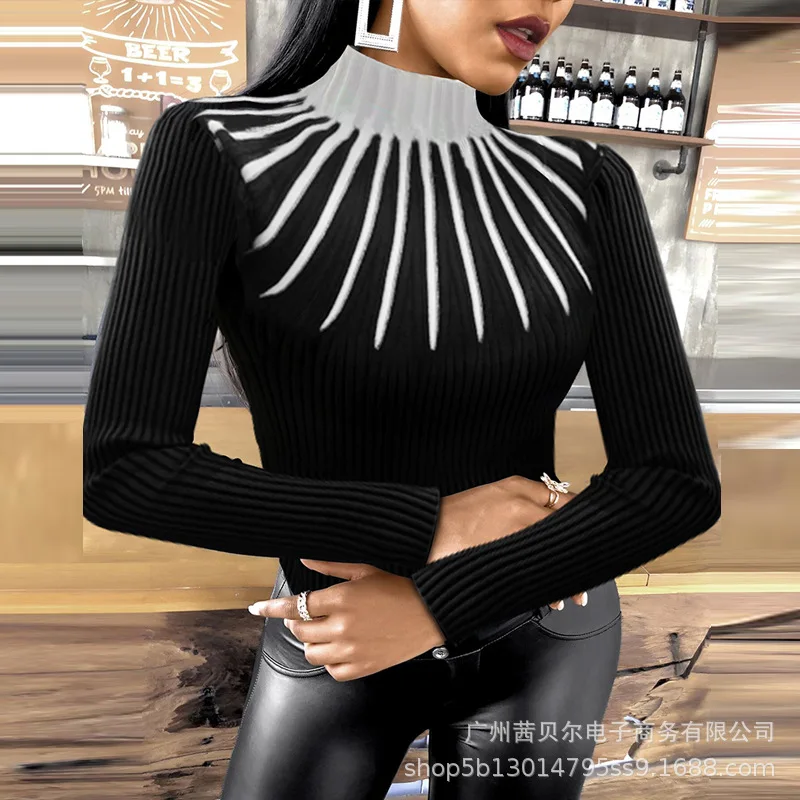 

WEPBEL женский зимний плотный лоскутный цветной вязаный облегающий пуловер свитер Топ Женская Элегантная водолазка приталенный трикотажный ...