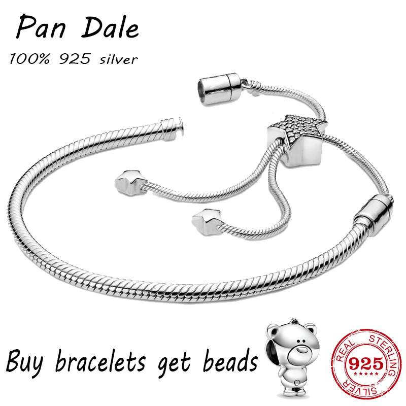 

FIT original authentic 100% 925 sterling silver pan charm chain bracelet for women fashion classic luxury jewelry snake bracelet
