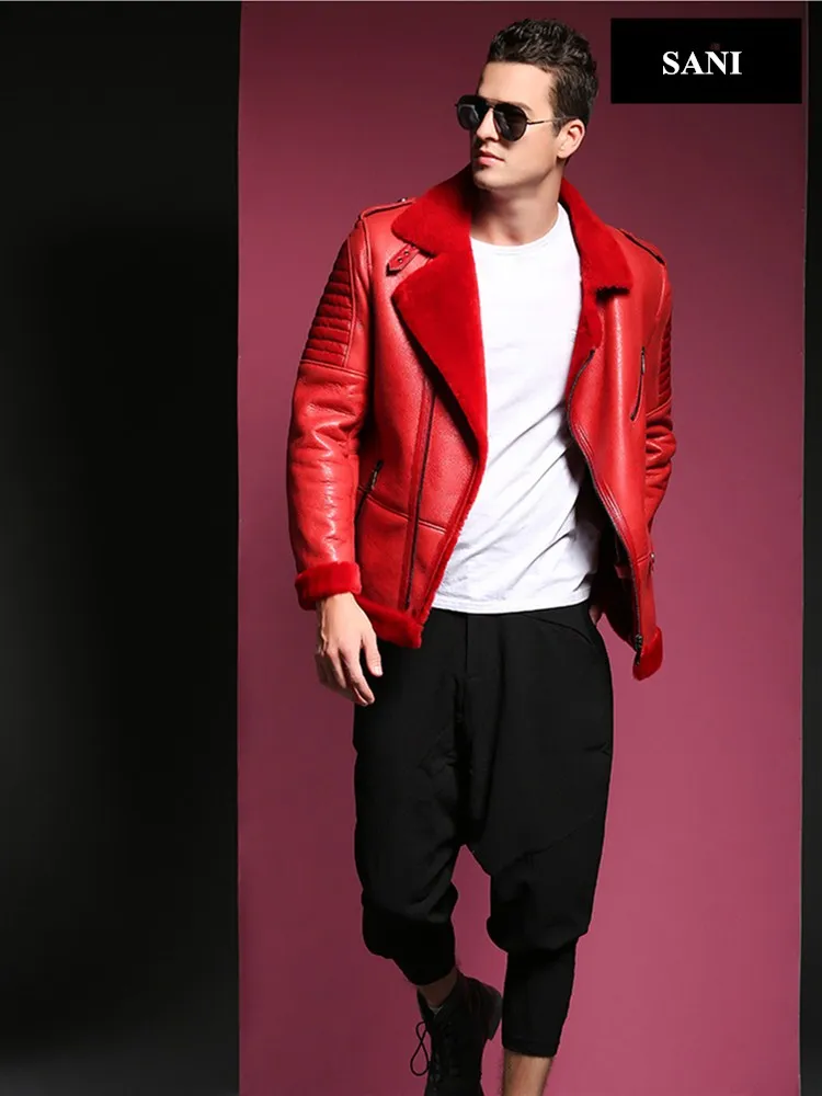Sani/Новинка Пальто из овечьей кожи Мужская куртка натуральной Короткий костюм с
