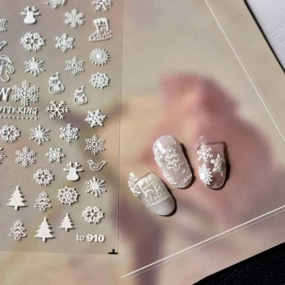 Christmas Series Nail Art Stickers White Relief Snowflake Self Adhesive New Year Kawaii Manicure Accessories | Красота и здоровье