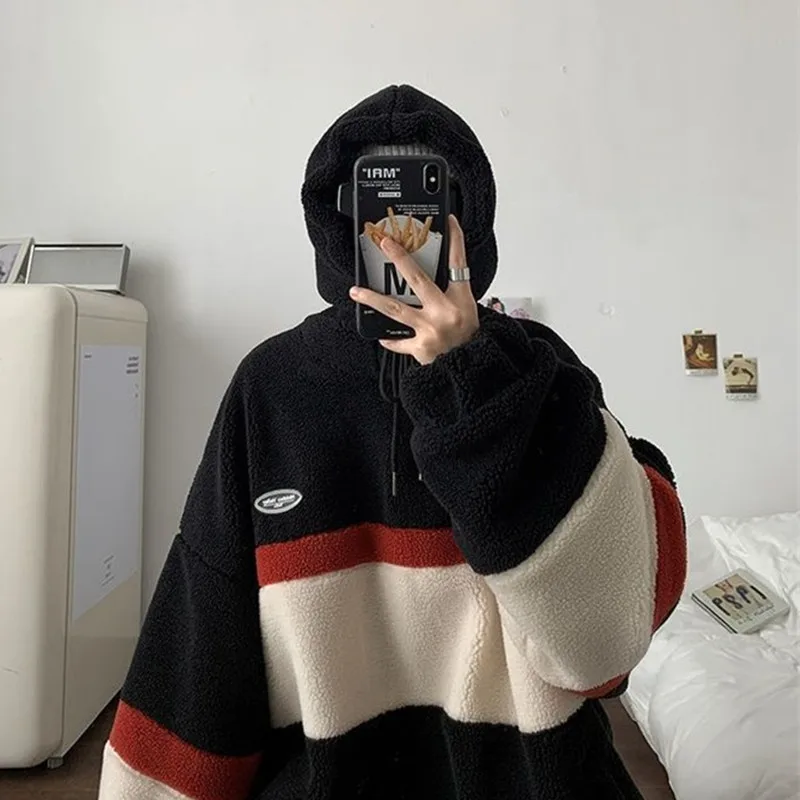 Толстовка мужская флисовая в полоску хипстерский стиль свободная повседневная