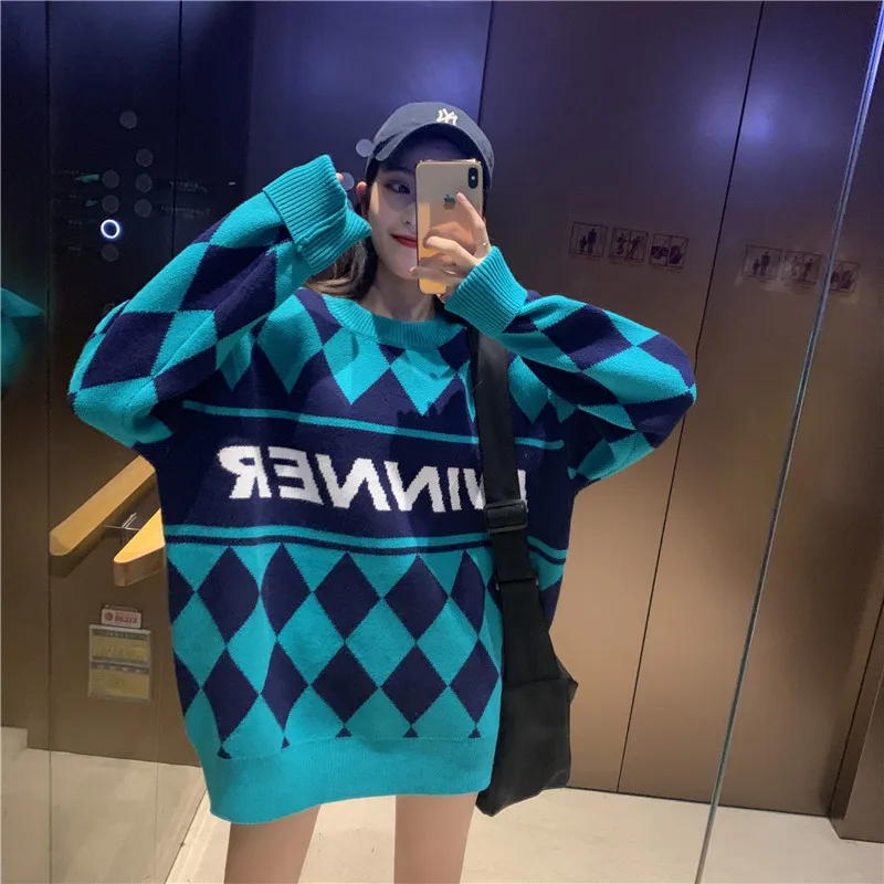 

Street Hip hop High Street Women Chic Retro Crazy Style Loose Pull Femme LoverStriped Knit Sweater O Neck Long Sleeve Pulllover