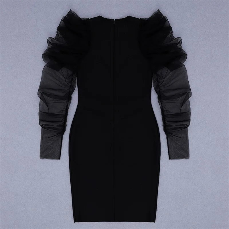 Вязаное женское Бандажное платье сексуальное с пышными рукавами и круглым