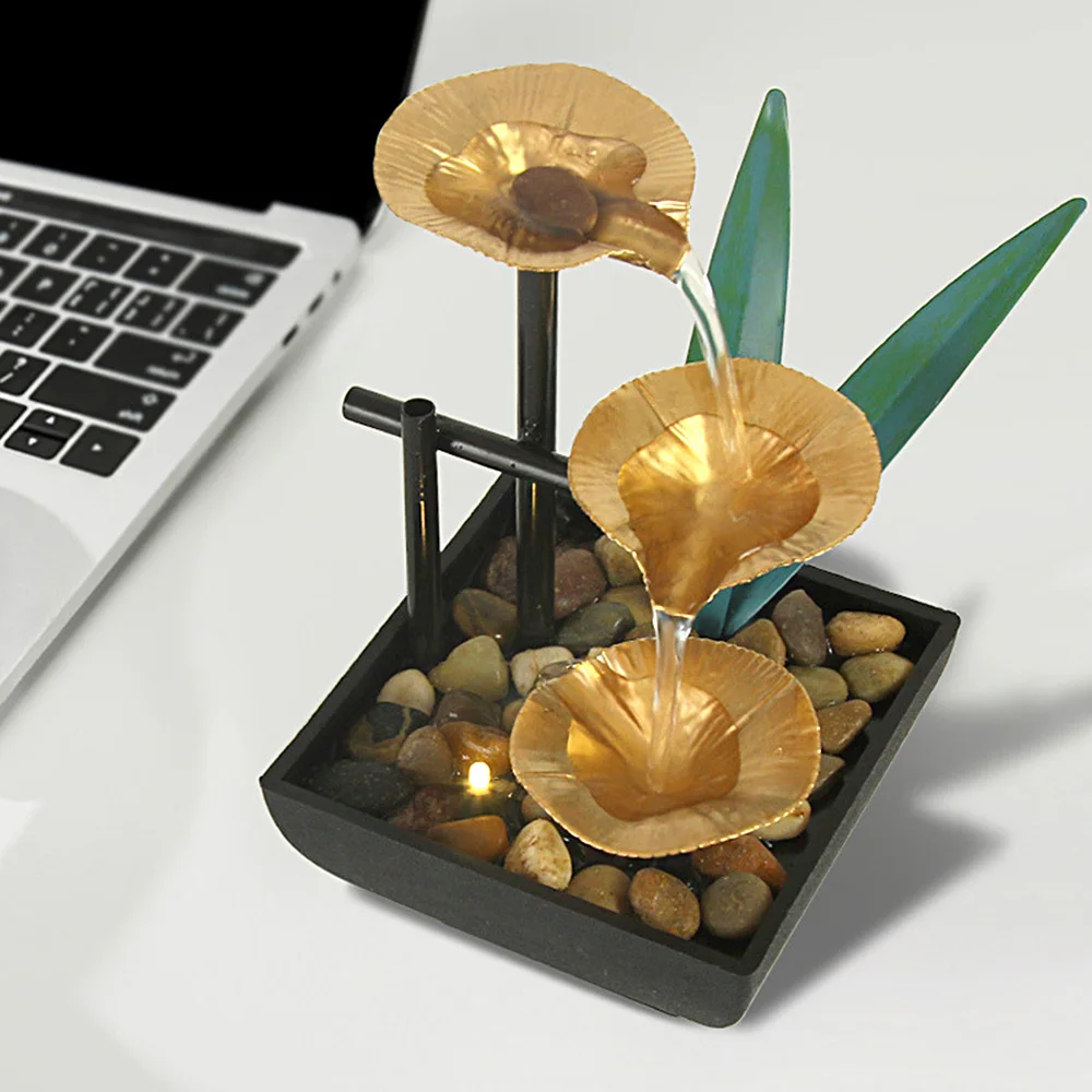 

Water Fountain Indoor Mini Waterfall For Interior Decoration Aesthetic Room Decor 3-Story Fountain With Reflective Lighting