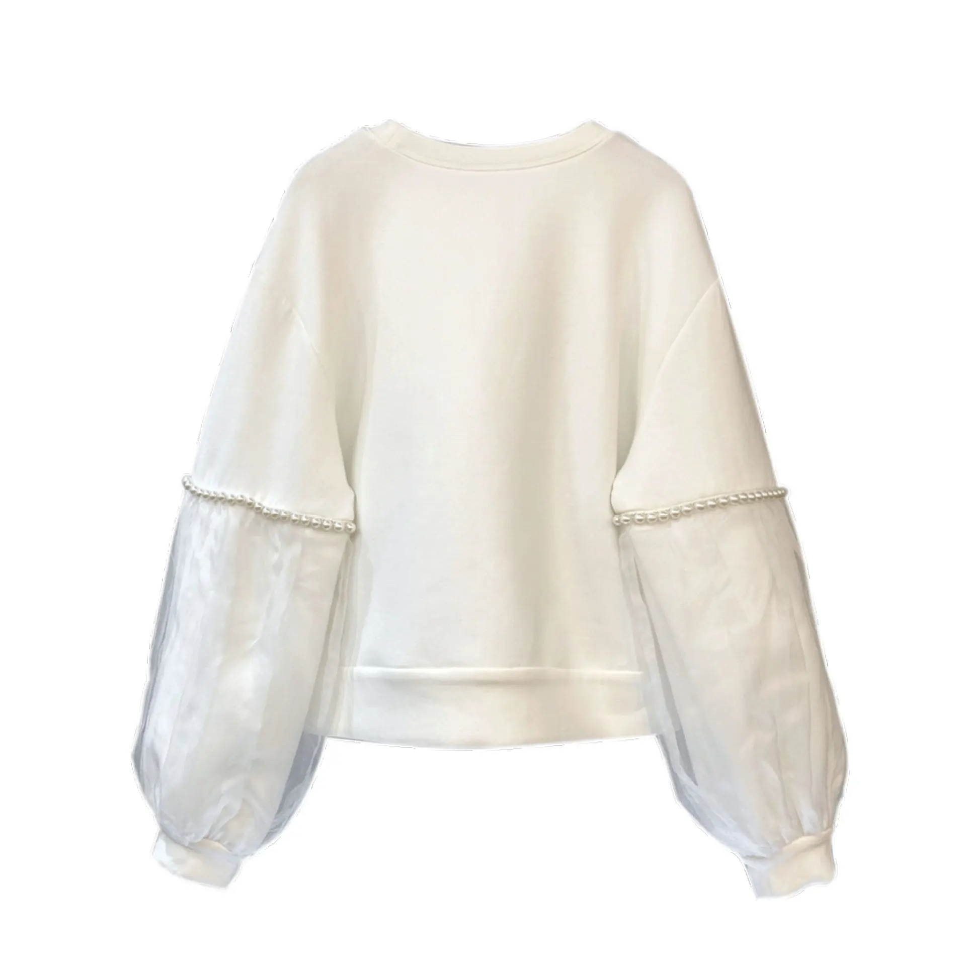 

Autumn Pullover Sweatshirt 2020 Solid Color Ladies Tops Street Style Pearl Decoration Cuffs Loose And Versatile Long Sleeve